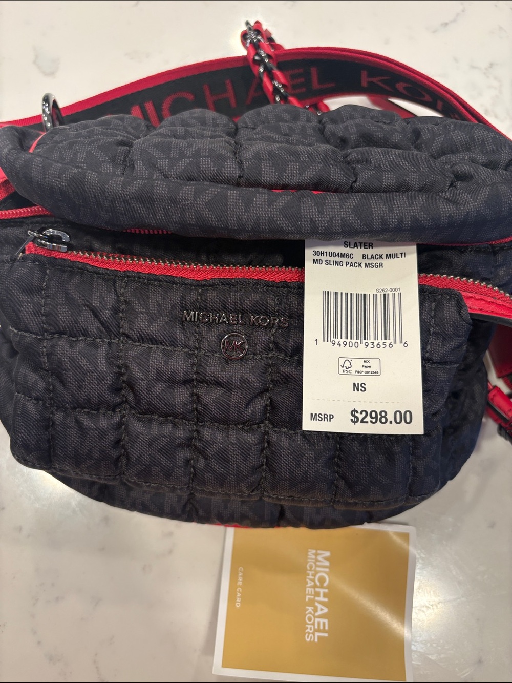 Michael Kors Black Quilted Men’s Belt Bag with Red Accents - Picture 4 of 7